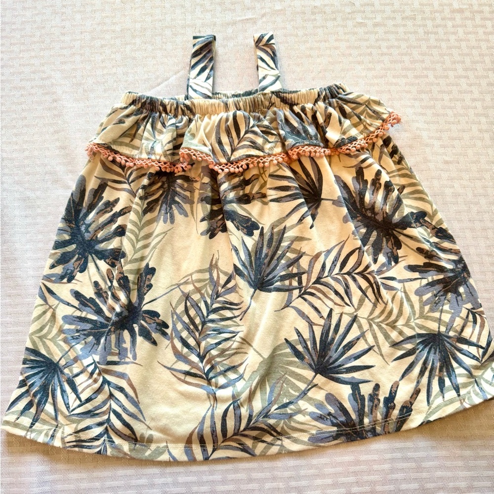 Jessica Simpson Tropical Leaf Print‎ Dress – Size 2T, Blue & Cream Sundress